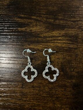 Silver-tone Crystal Clover Drop Earrings - Women's Jewelry